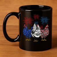 Funny Chickens American Flag Patriotic Farmer 4th Of July 11oz C Handle Ceramic Mug