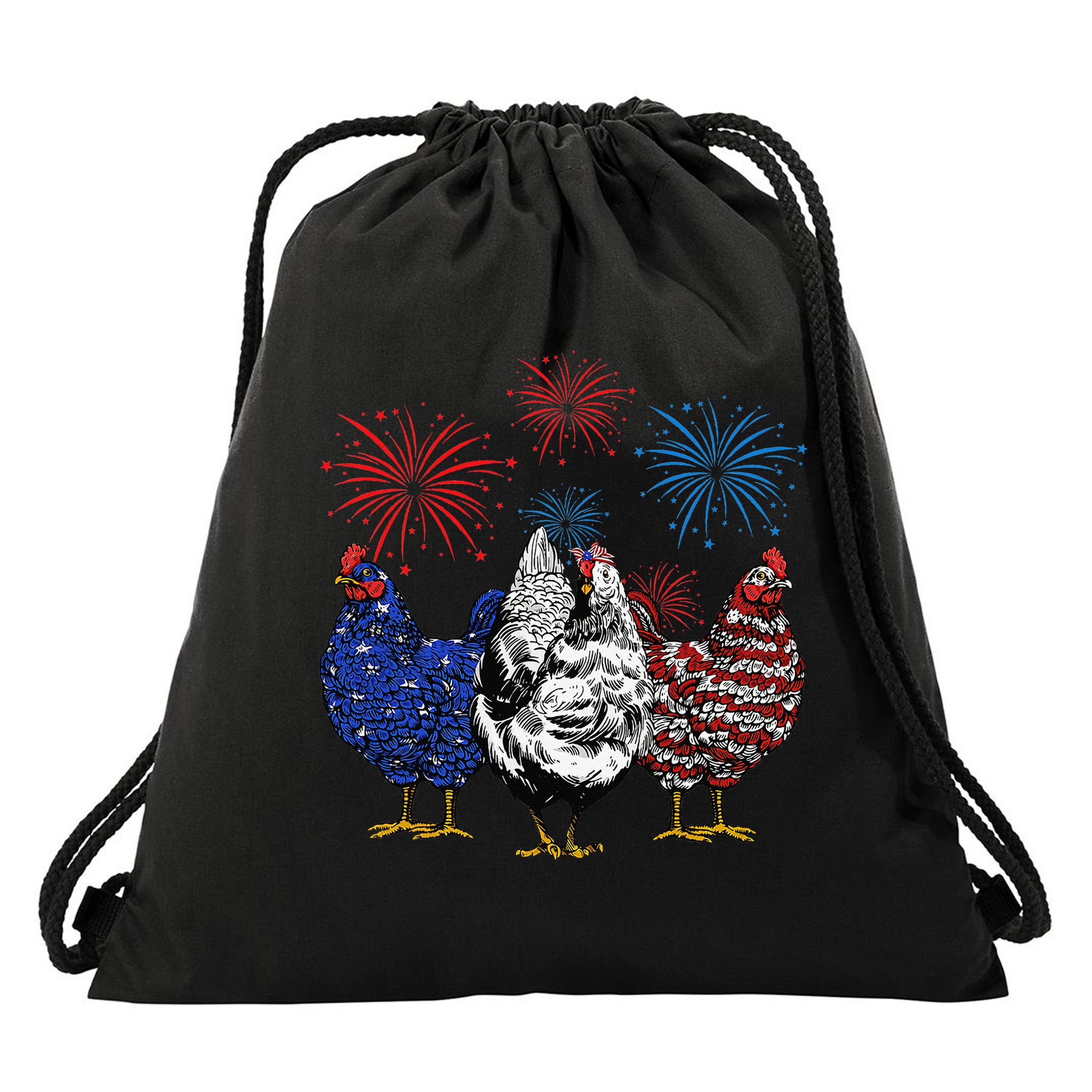 Funny Chickens American Flag Patriotic Farmer 4th Of July Drawstring Bag
