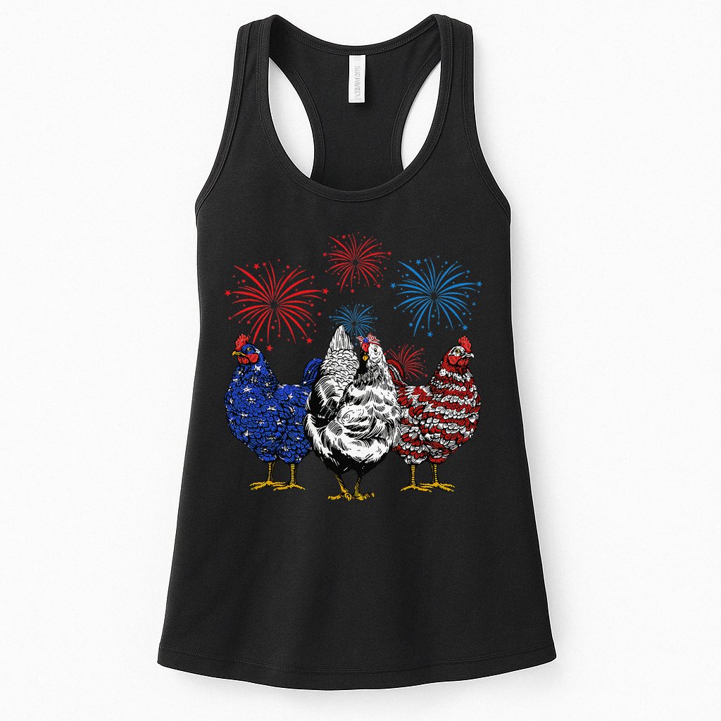 Funny Chickens American Flag Patriotic Farmer 4th Of July Womens Tank Top