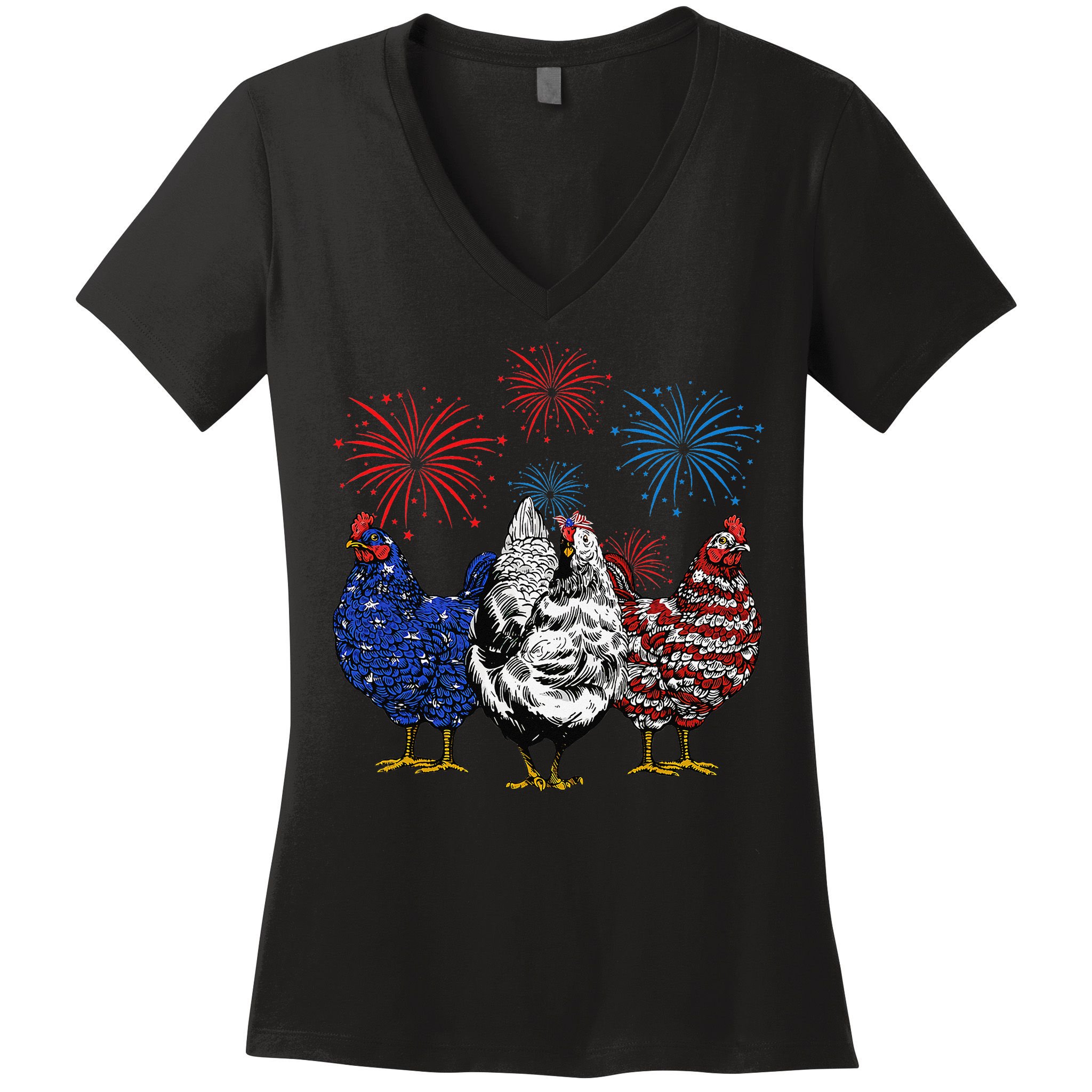 Funny Chickens American Flag Patriotic Farmer 4th Of July Women's V-Neck T-Shirt