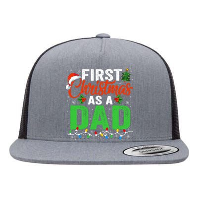 First Christmas As A Dad Xmas Lights New Dad Christmas Flat Bill Trucker Hat