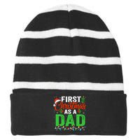 First Christmas As A Dad Xmas Lights New Dad Christmas Striped Beanie with Solid Band