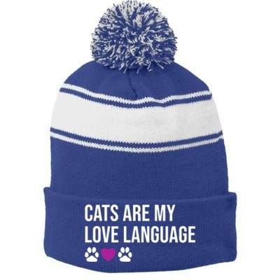 Funny Cats Are My Love Language Design Cool Gift Stripe Pom Pom Beanie