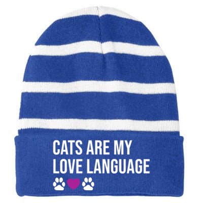 Funny Cats Are My Love Language Design Cool Gift Striped Beanie with Solid Band