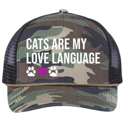 Funny Cats Are My Love Language Design Cool Gift Retro Rope Trucker Hat Cap