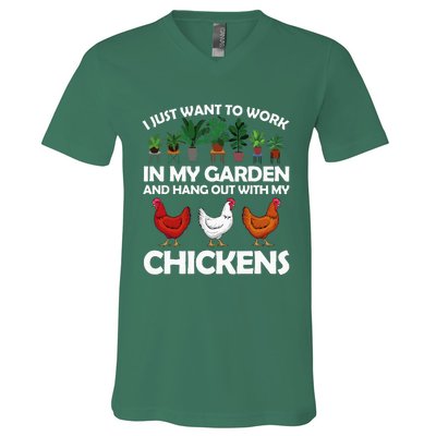 Funny Chicken Art For Women Gardening Chicken Lover V-Neck T-Shirt