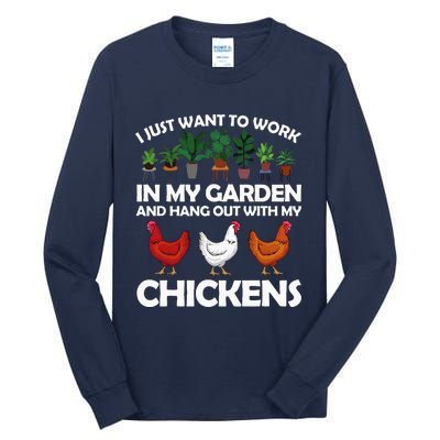 Funny Chicken Art For Women Gardening Chicken Lover Tall Long Sleeve T-Shirt