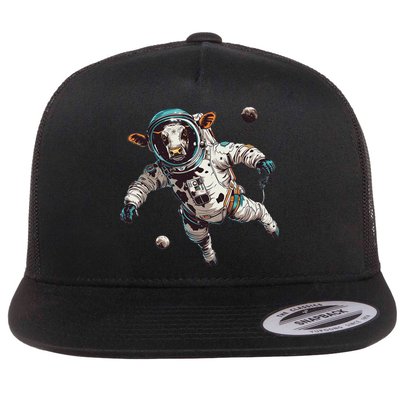 Funny Cow Astronaut In Space Flat Bill Trucker Hat