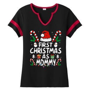 First Christmas As Mommy Family Matching New Mom 1st Time Ladies Halftime Notch Neck Tee