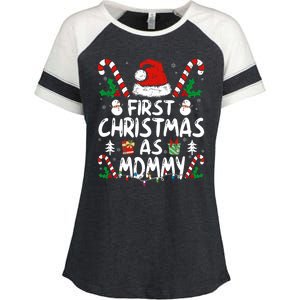 First Christmas As Mommy Family Matching New Mom 1st Time Enza Ladies Jersey Colorblock Tee