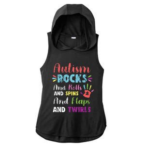 Fun Cute Autism Rocks Rolls Spins Flaps & Twirls Design Ladies PosiCharge Tri-Blend Wicking Draft Hoodie Tank