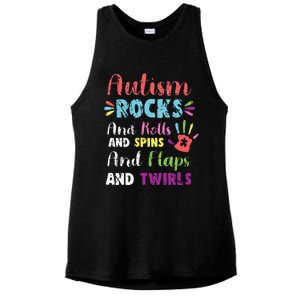 Fun Cute Autism Rocks Rolls Spins Flaps & Twirls Design Ladies PosiCharge Tri-Blend Wicking Tank