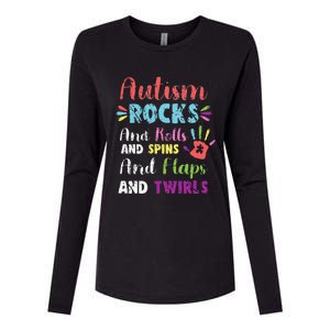 Fun Cute Autism Rocks Rolls Spins Flaps & Twirls Design Womens Cotton Relaxed Long Sleeve T-Shirt