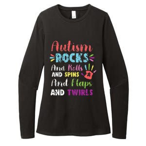 Fun Cute Autism Rocks Rolls Spins Flaps & Twirls Design Womens CVC Long Sleeve Shirt