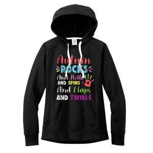 Fun Cute Autism Rocks Rolls Spins Flaps & Twirls Design Women's Fleece Hoodie