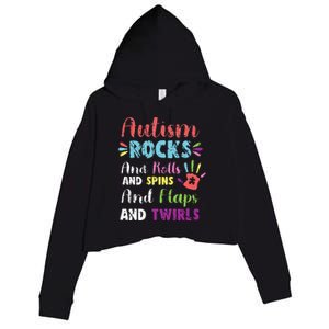 Fun Cute Autism Rocks Rolls Spins Flaps & Twirls Design Crop Fleece Hoodie