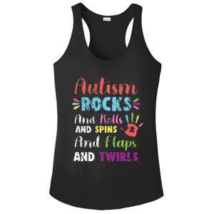 Fun Cute Autism Rocks Rolls Spins Flaps & Twirls Design Ladies PosiCharge Competitor Racerback Tank