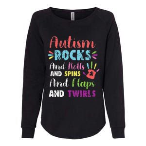 Fun Cute Autism Rocks Rolls Spins Flaps & Twirls Design Womens California Wash Sweatshirt