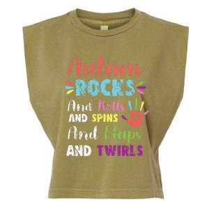 Fun Cute Autism Rocks Rolls Spins Flaps & Twirls Design Garment-Dyed Women's Muscle Tee