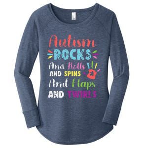 Fun Cute Autism Rocks Rolls Spins Flaps & Twirls Design Women's Perfect Tri Tunic Long Sleeve Shirt