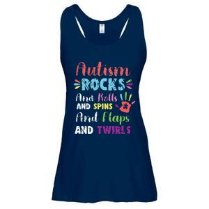 Fun Cute Autism Rocks Rolls Spins Flaps & Twirls Design Ladies Essential Flowy Tank