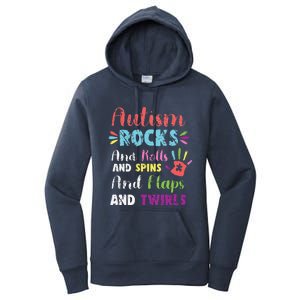 Fun Cute Autism Rocks Rolls Spins Flaps & Twirls Design Women's Pullover Hoodie