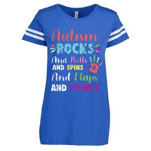 Fun Cute Autism Rocks Rolls Spins Flaps & Twirls Design Enza Ladies Jersey Football T-Shirt