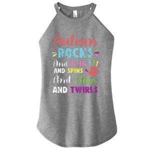 Fun Cute Autism Rocks Rolls Spins Flaps & Twirls Design Women's Perfect Tri Rocker Tank