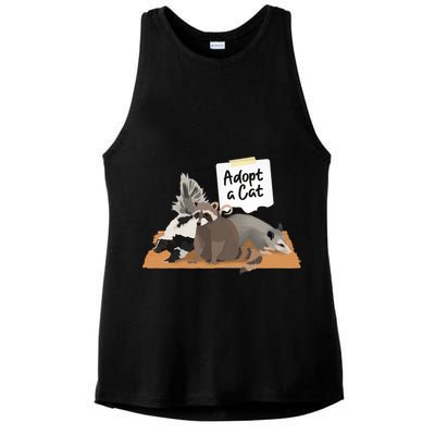 Funny Cute Adopt A Cat Skunk Raccoon Opossum Ladies PosiCharge Tri-Blend Wicking Tank