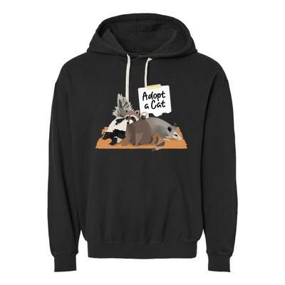 Funny Cute Adopt A Cat Skunk Raccoon Opossum Garment-Dyed Fleece Hoodie