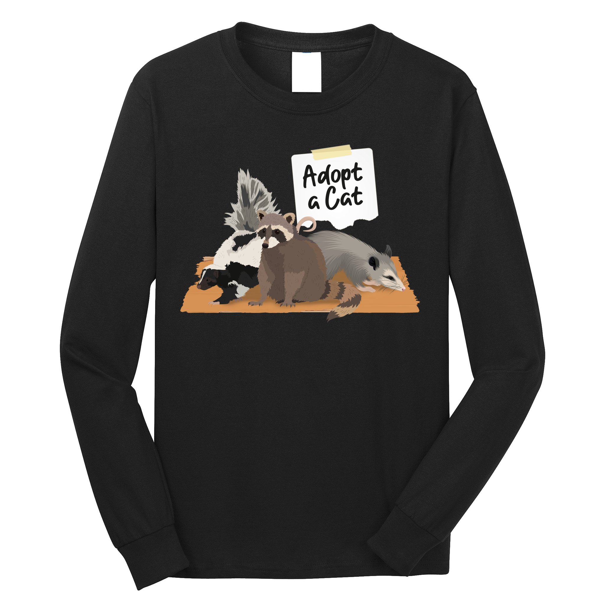 Funny Cute Adopt A Cat Skunk Raccoon Opossum Long Sleeve Shirt
