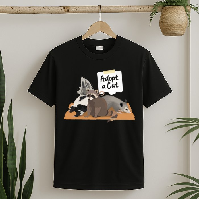 Funny Cute Adopt A Cat Skunk Raccoon Opossum T-Shirt