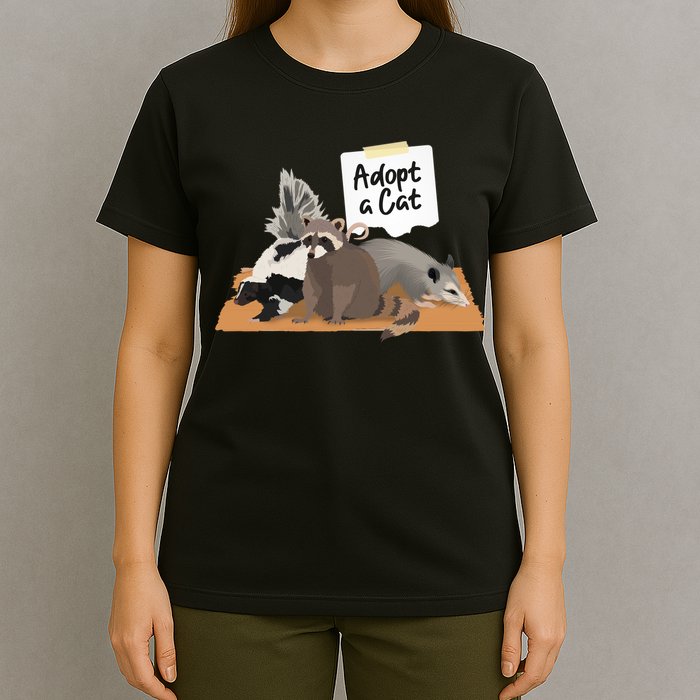 Funny Cute Adopt A Cat Skunk Raccoon Opossum T-Shirt