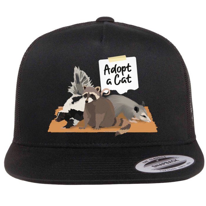 Funny Cute Adopt A Cat Skunk Raccoon Opossum Flat Bill Trucker Hat