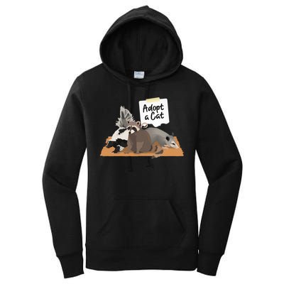Funny Cute Adopt A Cat Skunk Raccoon Opossum Women's Pullover Hoodie