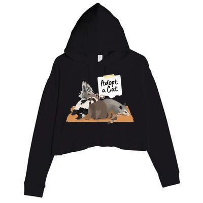 Funny Cute Adopt A Cat Skunk Raccoon Opossum Crop Fleece Hoodie