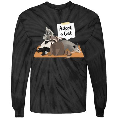 Funny Cute Adopt A Cat Skunk Raccoon Opossum Tie-Dye Long Sleeve Shirt