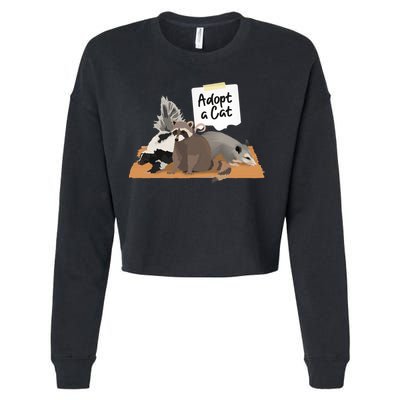 Funny Cute Adopt A Cat Skunk Raccoon Opossum Cropped Pullover Crew