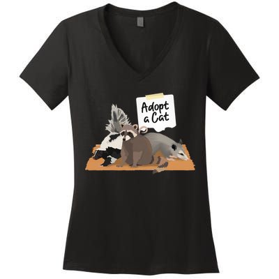 Funny Cute Adopt A Cat Skunk Raccoon Opossum Women's V-Neck T-Shirt