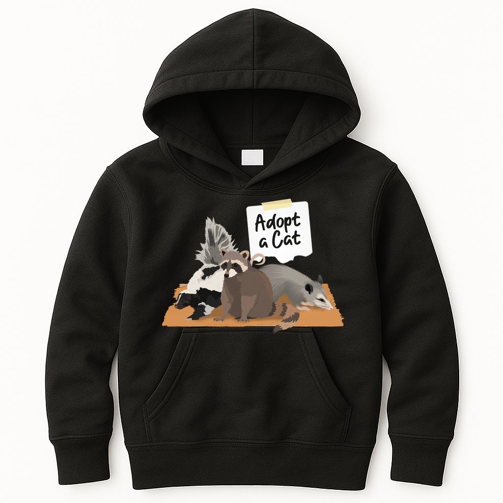 Funny Cute Adopt A Cat Skunk Raccoon Opossum Kids Hoodie