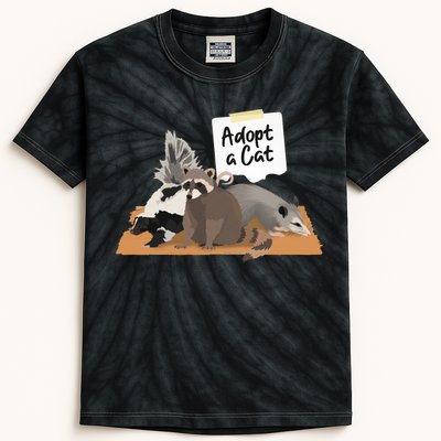 Funny Cute Adopt A Cat Skunk Raccoon Opossum Kids Tie-Dye T-Shirt