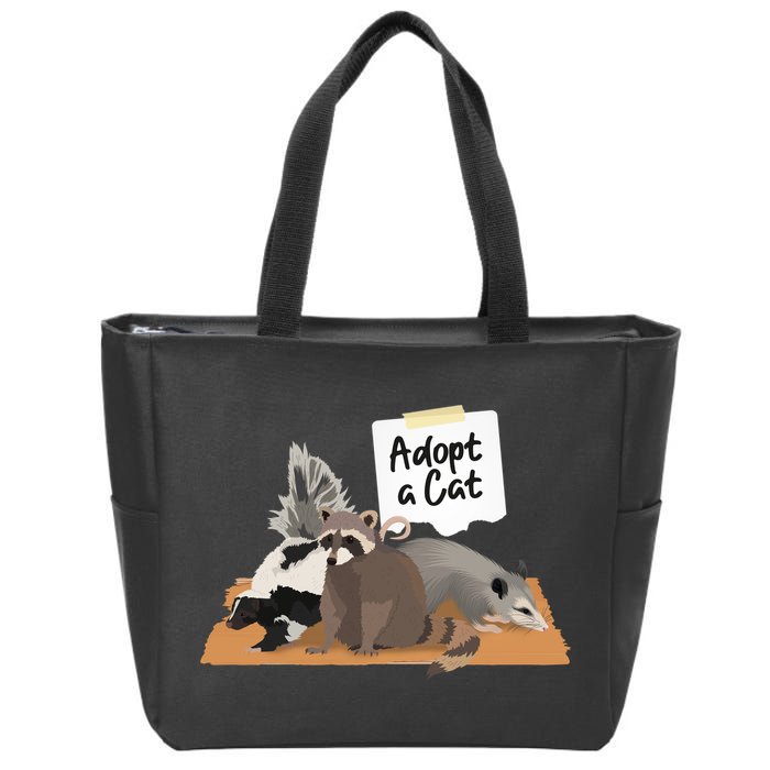Funny Cute Adopt A Cat Skunk Raccoon Opossum Zip Tote Bag