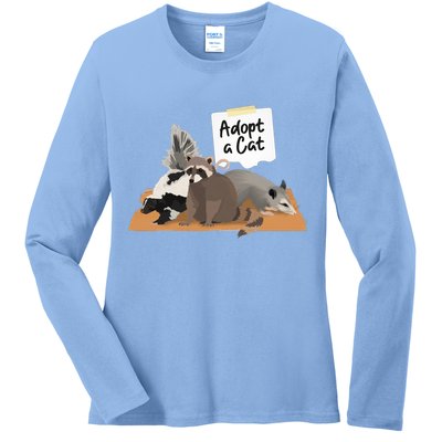Funny Cute Adopt A Cat Skunk Raccoon Opossum Ladies Long Sleeve Shirt