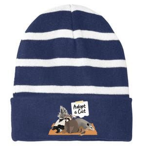 Funny Cute Adopt A Cat Skunk Raccoon Opossum Striped Beanie with Solid Band