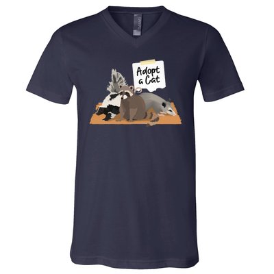 Funny Cute Adopt A Cat Skunk Raccoon Opossum V-Neck T-Shirt