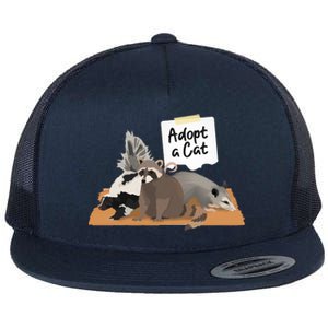 Funny Cute Adopt A Cat Skunk Raccoon Opossum Flat Bill Trucker Hat