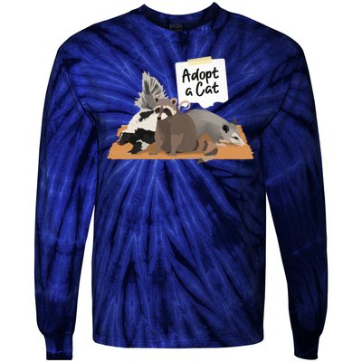 Funny Cute Adopt A Cat Skunk Raccoon Opossum Tie-Dye Long Sleeve Shirt