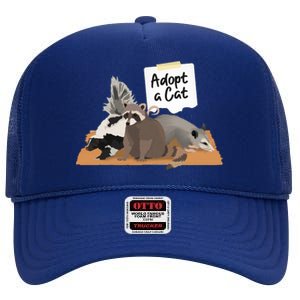 Funny Cute Adopt A Cat Skunk Raccoon Opossum High Crown Mesh Back Trucker Hat