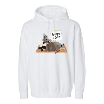 Funny Cute Adopt A Cat Skunk Raccoon Opossum Garment-Dyed Fleece Hoodie