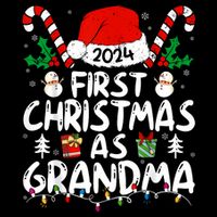 First Christmas As Grandma 2024 Family Matching New Grandma Stripe Pom Pom Beanie